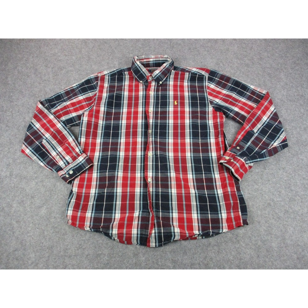 Polo Ralph Lauren Shirt Mens Extra‎ Large Red Plaid Long Sleeve Button Down Pony